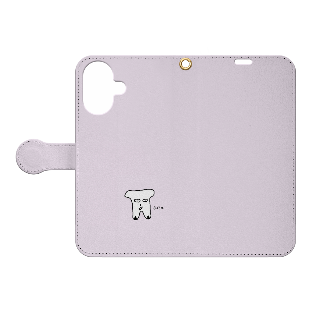 ふにゅがプリントされた手帳型スマホケースを開いた商品画像